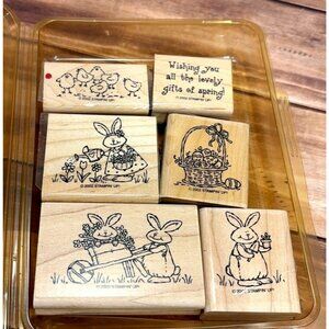 2002 STAMPIN' UP! SPRING GIFTS WOOD MOUNTED RUBBER STAMP SET OF 6 EASTER BASKET
